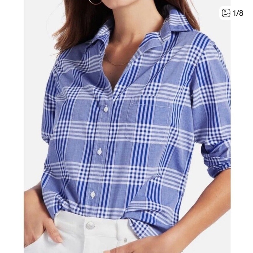 Grayson The Hero Blue White Plaid Lightweight Button Down Shirt Blouse 4